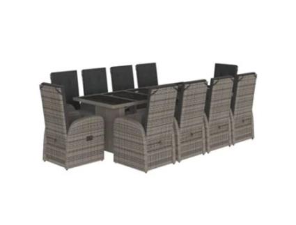 11 Peças Conjunto Jantar Para Jardim Com Almofadões Vime Pe Cinzento Clicnbuy