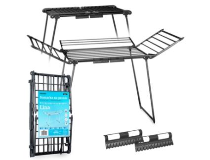 Tendedero Dobrável de Pé Lina - 22 Metros de Capacidade, Cor Negra