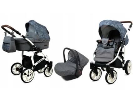 Carrinho De Bebé Multifuncional Babylux Optimal 3 Em 1 -silver Stone White Frame - Ajustável E Dobrável Construção Leve Em Alumínio - Acessórios