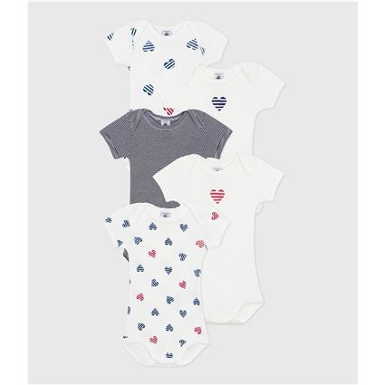 Lote de 5 bodies de mangas curtas, Petit Bateau