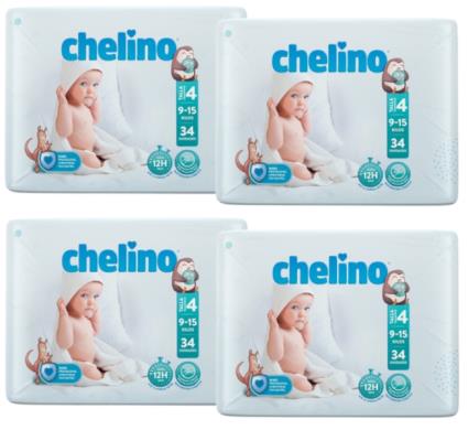 Fraldas Chelino Tamanho 4 (9-15 Kg) 4x34 unidades