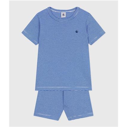 Pijama com calção às riscas em algodão, Petit Bateau