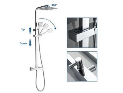 Coluna De Chuveiro Termostática Aço Inoxidável Misturador Termostático Chuveiro Quadrado Alto De 10 Polegadas Altura Ajustável Auralum Max