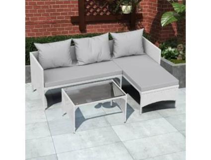 Conjunto De 3 Lounge Para Jardim Em Vime Cinzento Com Almofada Racingreat (1 Sofá De Dois Lugares 1 Espreguiçadeira 1 Mesa De Centro)