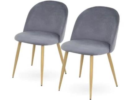 MOG CASA - Conjunto de Cadeiras Bellamy, Veludo Cinza, Pés em dourado, Elegante e Resistente, Ideal para Sala de Jantar