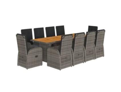 11 Peças Conjunto Jantar Para Jardim Com Almofadões Vime Pe Cinzento Clicnbuy
