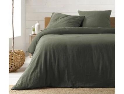 Conjunto de cama gaze de algodão verde 240 x 220 cm Promo Linge
