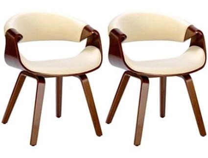 Conjunto de 2 Cadeiras de Jantar Foley Walnuss/Creme/Couro Sintético CLP