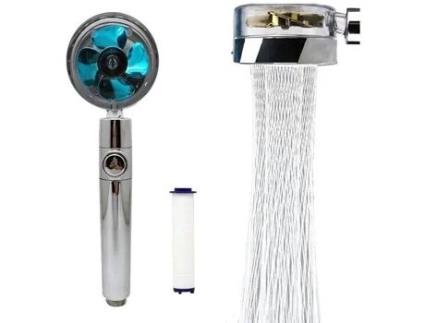 Cabeça de chuveiro portátil com hélice de alta pressão, bico giratório de 360 ° para economia de água, cabeça de chuveiro com botão de parada KAKOO