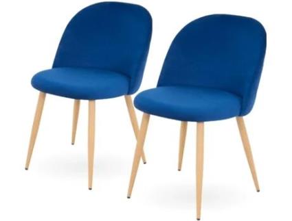 MOG CASA - Conjunto de Cadeiras Bellamy, Veludo Azul, Pés em Madeira, Conforto e Design Moderno, Perfeito para Refeições