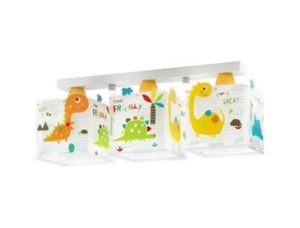 Candeeiro de Teto Infantil Com 3 Lâmpadas Dino Motivo Dinossauro, C 14 Cm, A 19,5 Cm, Branco, Verde, Amarelo, Dalber Laranja