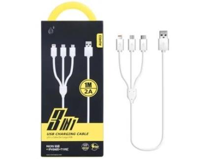 Cabo de Dados ALIGATOR (USB A - USB-C, Micro USB e Lightning - 1 m - Branco)