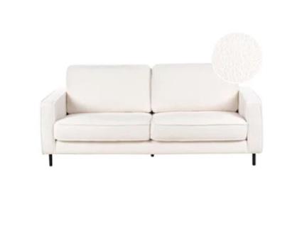 Sofá de 3 Lugares Beliani Savalen de Bouclé Branco, 204x91x87 cm