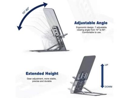 Suporte De Mesa Para Smartphone Tablet 4-12.9 Portátil Dobrável Altura E Ângulo Ajustável Fino Leve 7mm 108g Alumínio Silicone