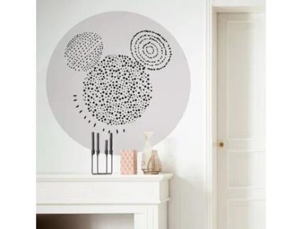 Papel De Parede Fotográfico Komar 125 X 125 Cm Disney Dot Mickey Stipple Art Preto, Cinza Autoadesivo Gigante Quadrinhos 1 Peça
