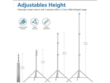 Tripé de Estúdio Alumínio Cor Prata de Mola 280Cm Até 10Kg com Rodas ANDOER