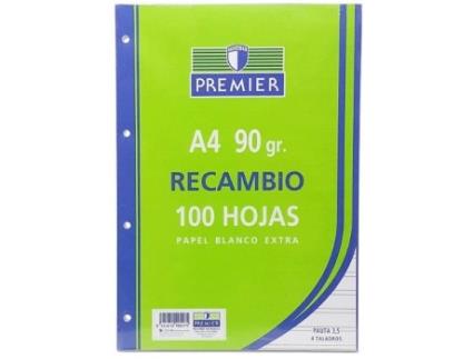 Livro Recambio A4 100h 4 Taladros 90g Pauta 3,5mm C/m Premier De Desconocido (espanhol)