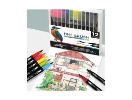 Estojo 12 marcadores Fine Brush dupla ponta cores sortidas