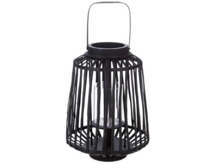 Lanterna Jja Black Wood Decoração de Interior Étnica 25x35 Cm