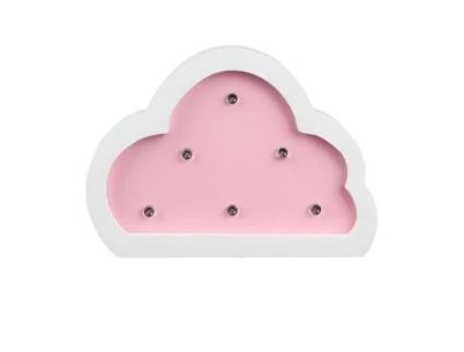 Castiçal de Madeira Infantil Nuage Tom e Zoe Rosa Suave Led 12x3x9 Cm