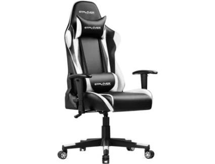 Cadeira Gaming GTPLAYER Ergonómica com Almofada Lombar e apoio de Cabeça Ajustável em Altura para Jogos de Estudo e Trabalho Branco