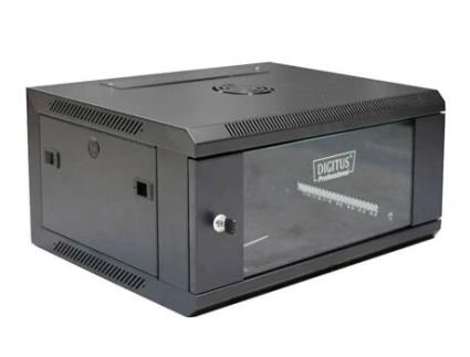 Armário de rede suspenso na parede 19 4u Rack 600x450, porta de vidro, preto, indiviso, dobrado, 60 kg 4world