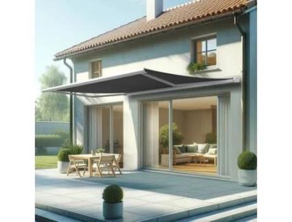 Toldo Coffre Hevoa Branco 5,00x3,50 Motorizado com socorro telecomando - Tela Cinza Escura