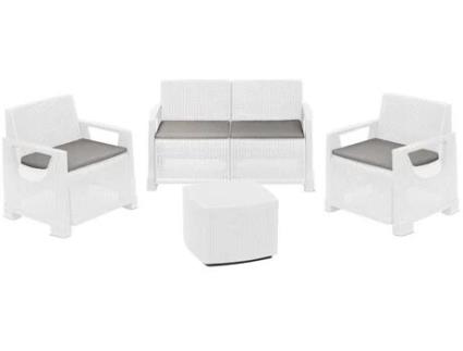 Conjunto de Jardim Bellagio Branco IPAE PROGARDEN (2 Cadeirões + 1 Sofá Duplo + 1 Mesa de Apoio)