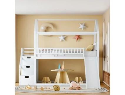 Beliche Escorrega Escada Base UYTIE HOME Madeira Maciça Branco (209x90X200CM)