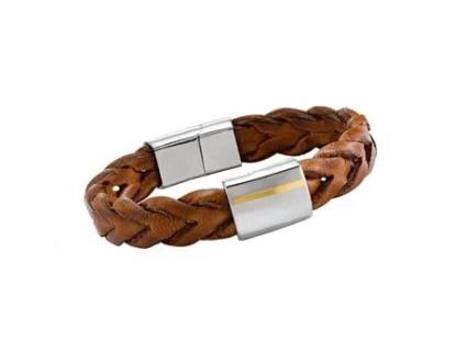 Bracelete Jourdan Artemis Aço Couro Marrom Ouro 18 Quilates Ajustável 20.5 22cm