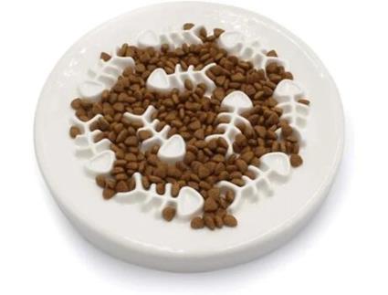 Tigela de Alimentação Lenta para Gatos Puzzle em Cerâmica com Design de Osso de Peixe KOFIHETY