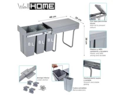 Lixeiras Embaixo Da Pia 3x 8l, Removíveis, Com Tampa Wellhome