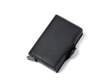 Porta-cartões Automático Em Liga De Alumínio Carteira De Metal Pu Fengma Preto