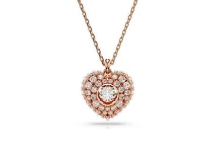 Colar Swarovski Hyperbola Coração Rosé Metal Rhodium Cristal Incolor 45 Cm
