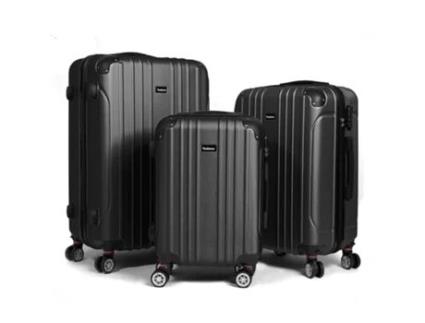 Conjunto De 3 Peças De Bagagem De Viagem Rígida 3 Peças 55/68/78cm, Bagagem De Viagem De Cabine Média Grande, 4 Rodas Duplas, Preto Todeco