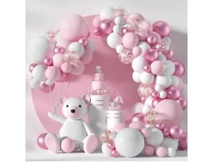 Riavika 104 Pcs Kit de decoração de balões rosa e branco fácil de usar romântico