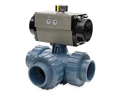 Valvula PVC Bola 3 Vias L Atuação Neumática S/E 90 A/Viton HIDROTEN