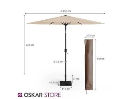 Kit guarda-sol Oskar 270 cm com capa protetora base, guarda-sol de jardim, guarda-sol de mercado