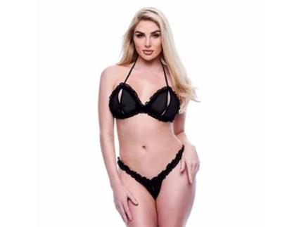 Conjunto de Lingerie Baci Lingerie Crotchless G- Preto 2 Peças S/M