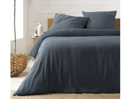 Conjunto de cama de gaze de algodão azul 240 x 260 cm. Promoção Linge