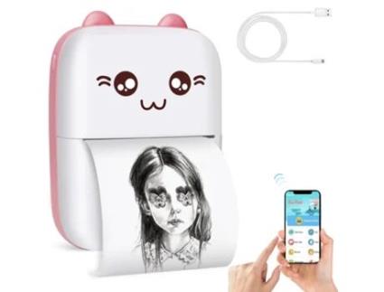 Impressora KLACK C9 Bluetooth Cat-Shaped Térmica de Bolso- Rosa