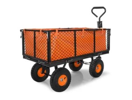 Carrinho De Reboque Para Ferramentas De Jardim Em Ferro Com Lona Carga Máxima 550kg Com Grelha Adicional Boudech
