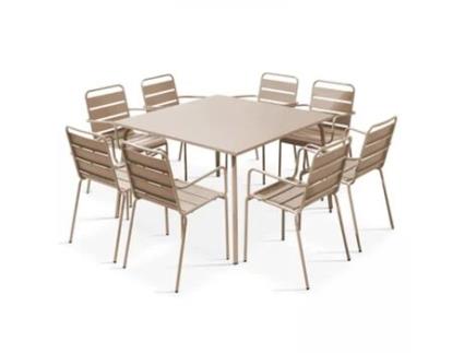 Mesa de Jardim Quadrada 120 X 120 cm e 8 Cadeiras com Braços em Metal