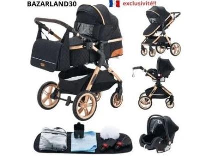 Bazarland30. Carrinho 3 Em 1 Bebê Combinado Cadeira De Carro Moisés Trio Reversível Ajustável Alta Qualidade Rodas Incríveis Canne. Preto