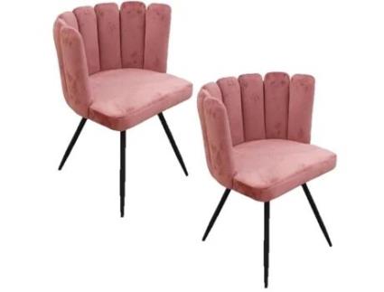 Cadeiras De Design Toilinux Ariel Conjunto De 2 Veludo Rosa Estrutura Em Metal