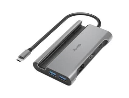 Hub Hama USB 3.0 de 7 Portas com Porta de Carregamento Rápido e Plugue USB C Cinza