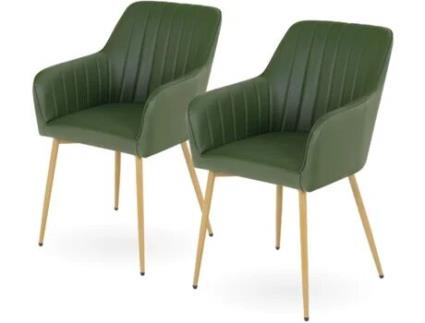 MOG CASA - Conjunto de Cadeiras Dahlia, Verde PU, Pernas Douradas, Toque Moderno e Sofisticado, Confortáveis e Elegantes (2 Unidades)