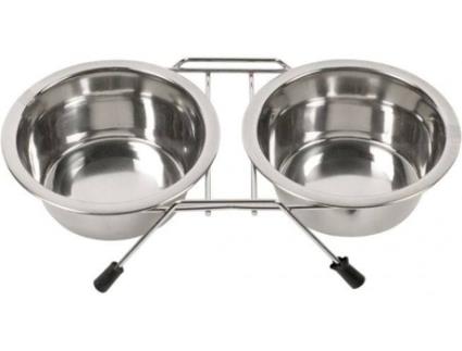 Comedouro Duplo para Cães  (Cinzento - 16cm - Aço Inoxidável)