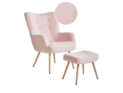 Poltrona Com Braços Beliani Vejle De Bouclé Rosa 73x78x93