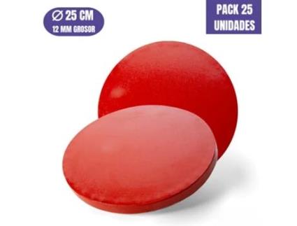 Base Para Bolo Redonda Vermelha - 25 X 1,2 Cm (25 Uds)